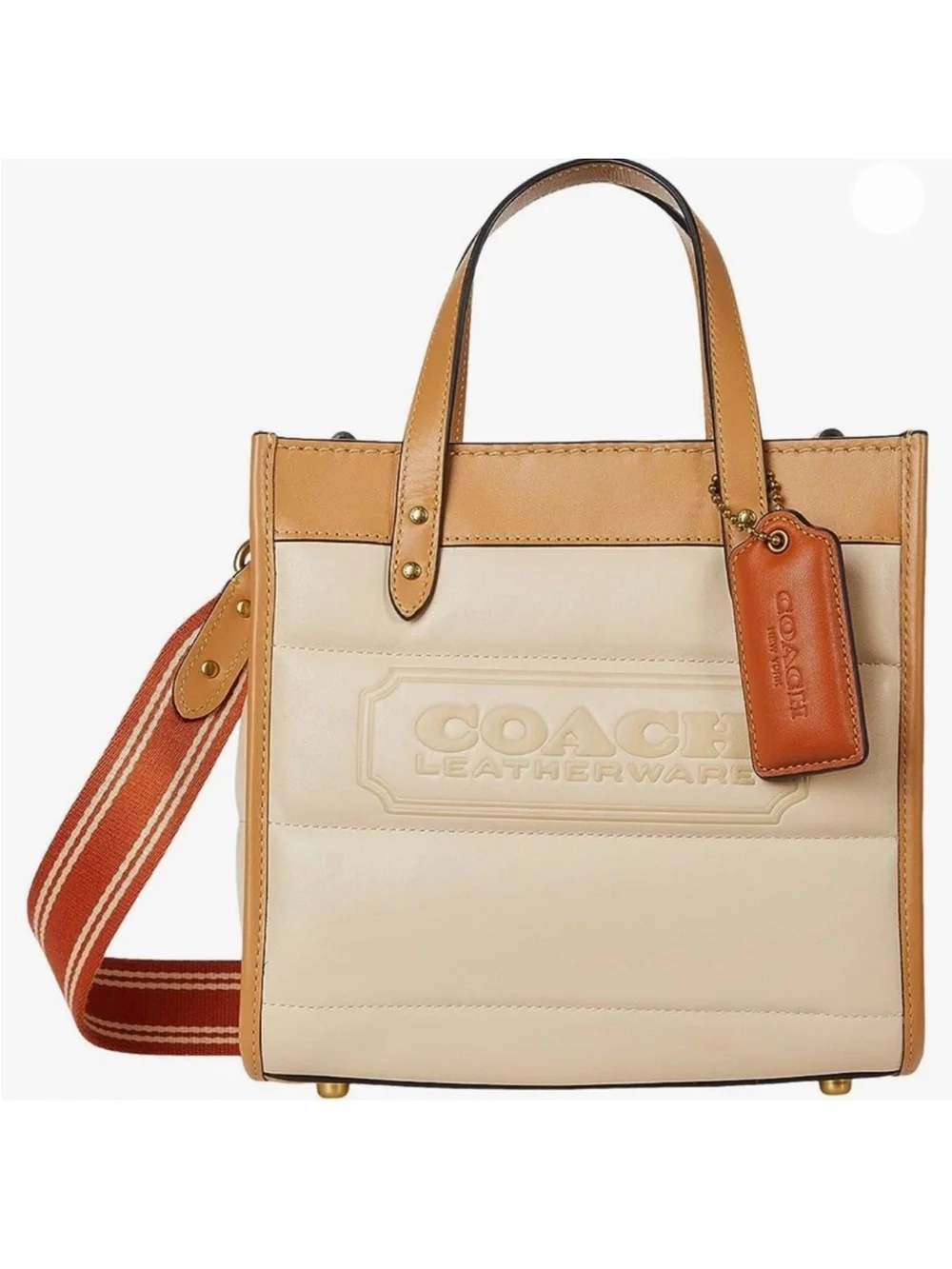 Coach Cream Canvas Tote with Tan Leather Trim